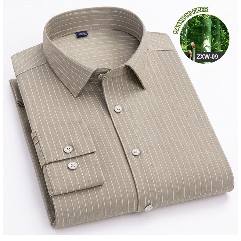 Bamboo Fiber Casual long-sleeve shirts for man elastic Anti-wrinkle striped slim fit formal shirt soft business designer clothes