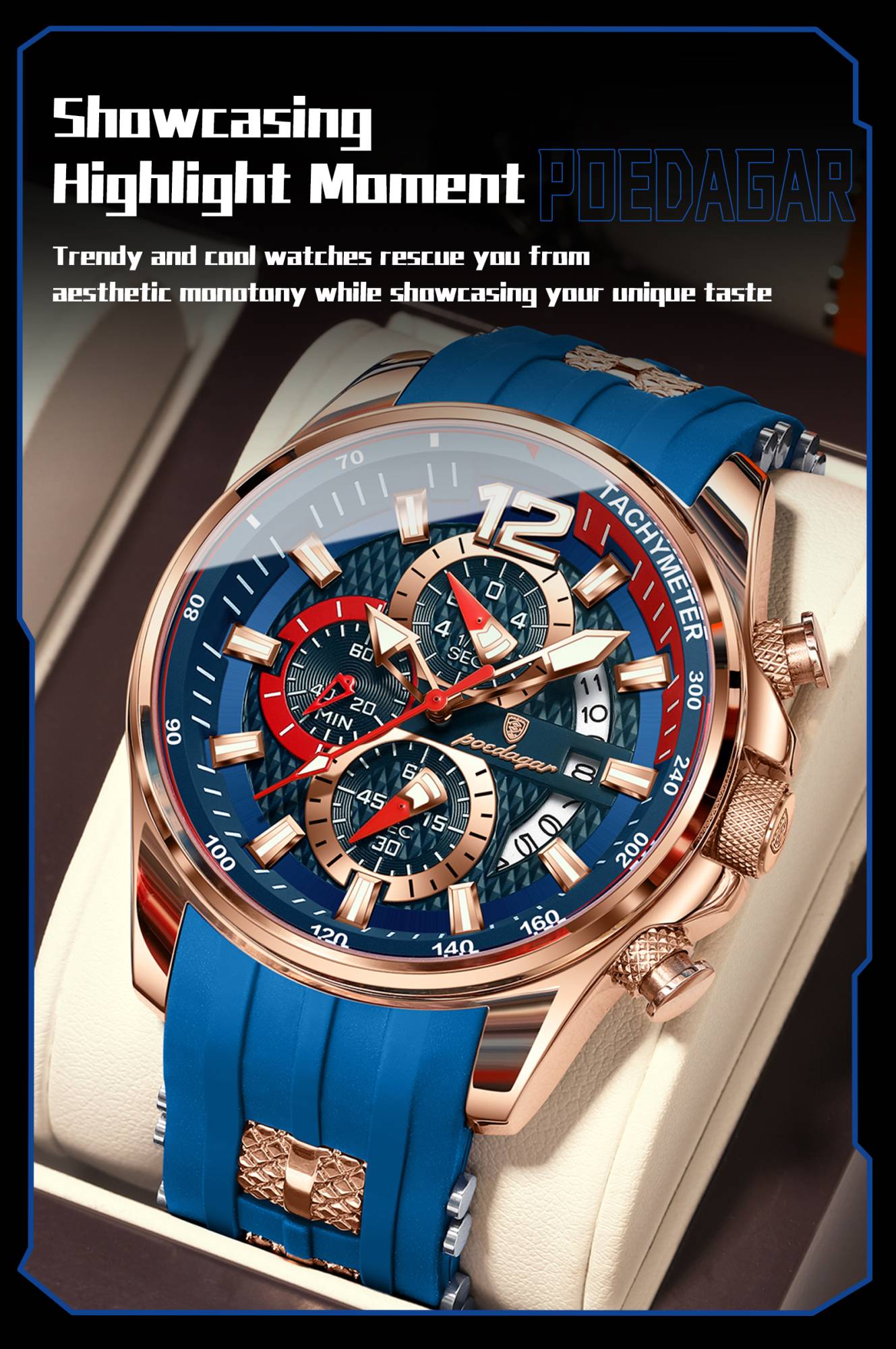 POEDAGAR Luxury Military Men Watch Calendar Chronograph Waterproof Luminous Man Wristwatch Fashion Silicone Quartz Men's Watches