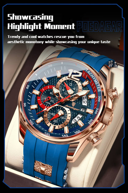 POEDAGAR Luxury Military Men Watch Calendar Chronograph Waterproof Luminous Man Wristwatch Fashion Silicone Quartz Men's Watches