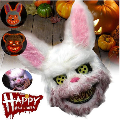 Halloween Cosplay Party Luminous LED Light Face Mask Make-up Horror Rabbit Bear Mask Headgear Cartoon Animal Carnival Head Cover