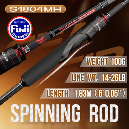 Vara de Pesca para Spining e Casting Seasir Salminus XF M/MH, Passadores FUJI O, 1,83M, Arrasto 7-9KG, 4 Partes, Alta Potência, Vara de Viagem Versátil