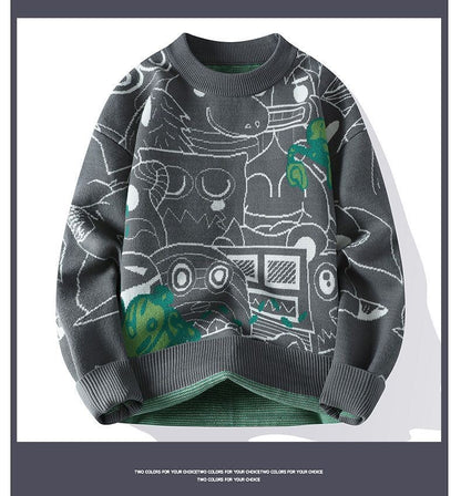 Autumn and Winter High School Students' Trendy Versatile Thick Bottom Sweater Knitted with Velvet Warm Fashion Men's Sweater