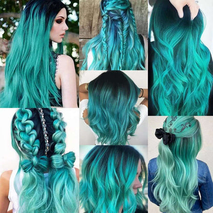 12 PCS Teal Blue Hair Extensions Clip in, Colored Party Highlights Extension for Kids Girls Synthetic Hairpiece Straight 22 inch
