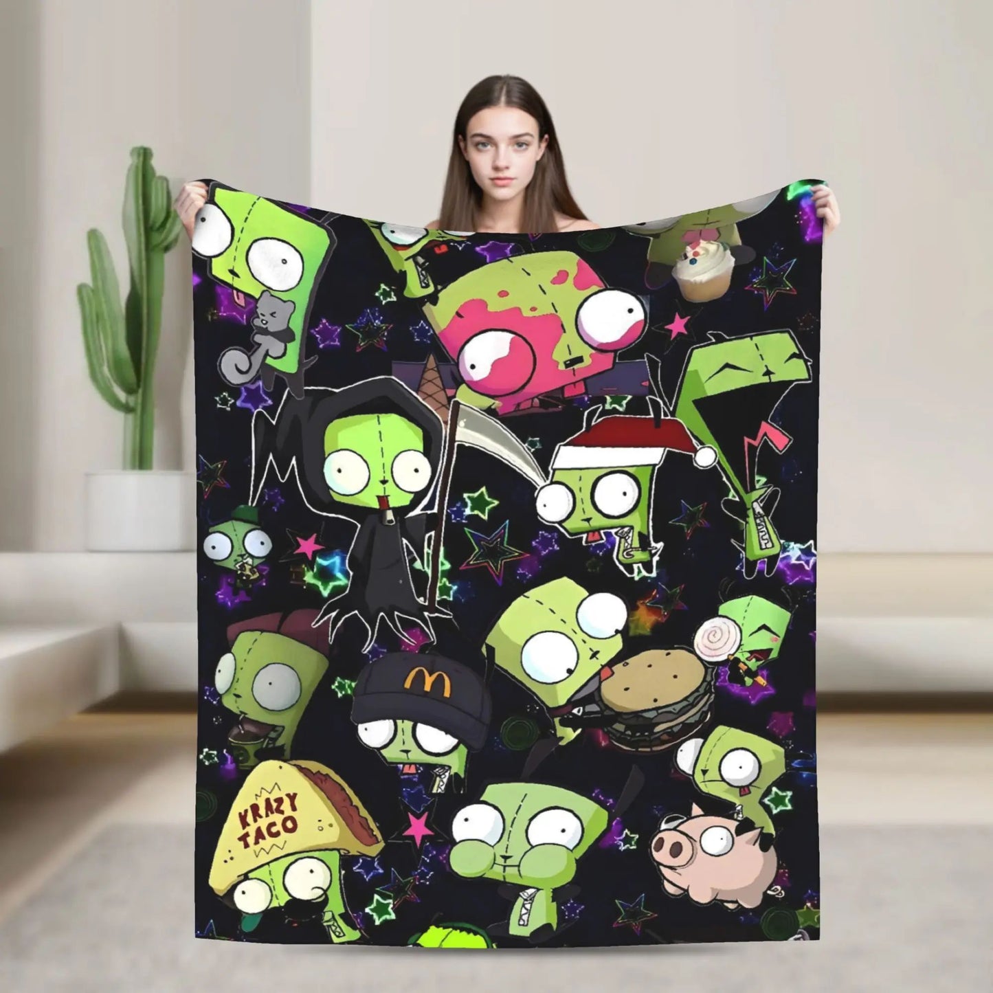 Invaders Zim Funny Character Throw Blankets Soft Warm Bedding for Couch Chair Camping Spring Bedspread