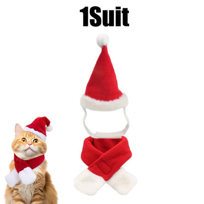 Conjunto de Fantasia de Natal para Pets, Gorro e Cachecol Ajustáveis de Papai Noel para Cães Pequenos, Gatos e Filhotes, Acessórios para Fotos de Festas