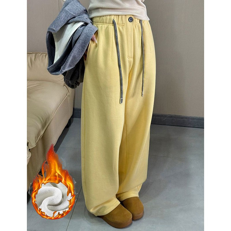 Winter Women Streetwear Baggy Fleece Pants Lady High Waist Snow Warm Plush Trousers Girls Slim Fit Daily Thermal Pants