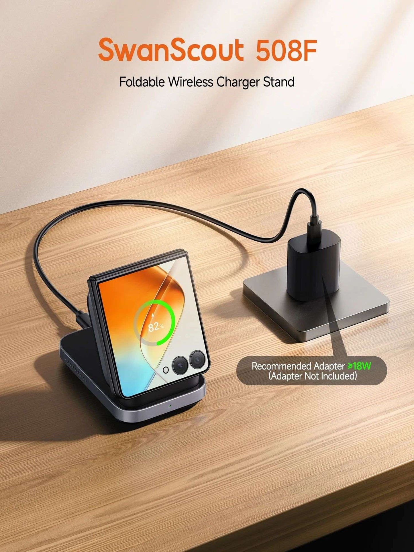 SwanScout 508F 15W Fast Wireless Charger for Samsung Z Flip 7 FE 6 5 Portable Foldable Charger for Motorola Razr 60 Ultra 50 40