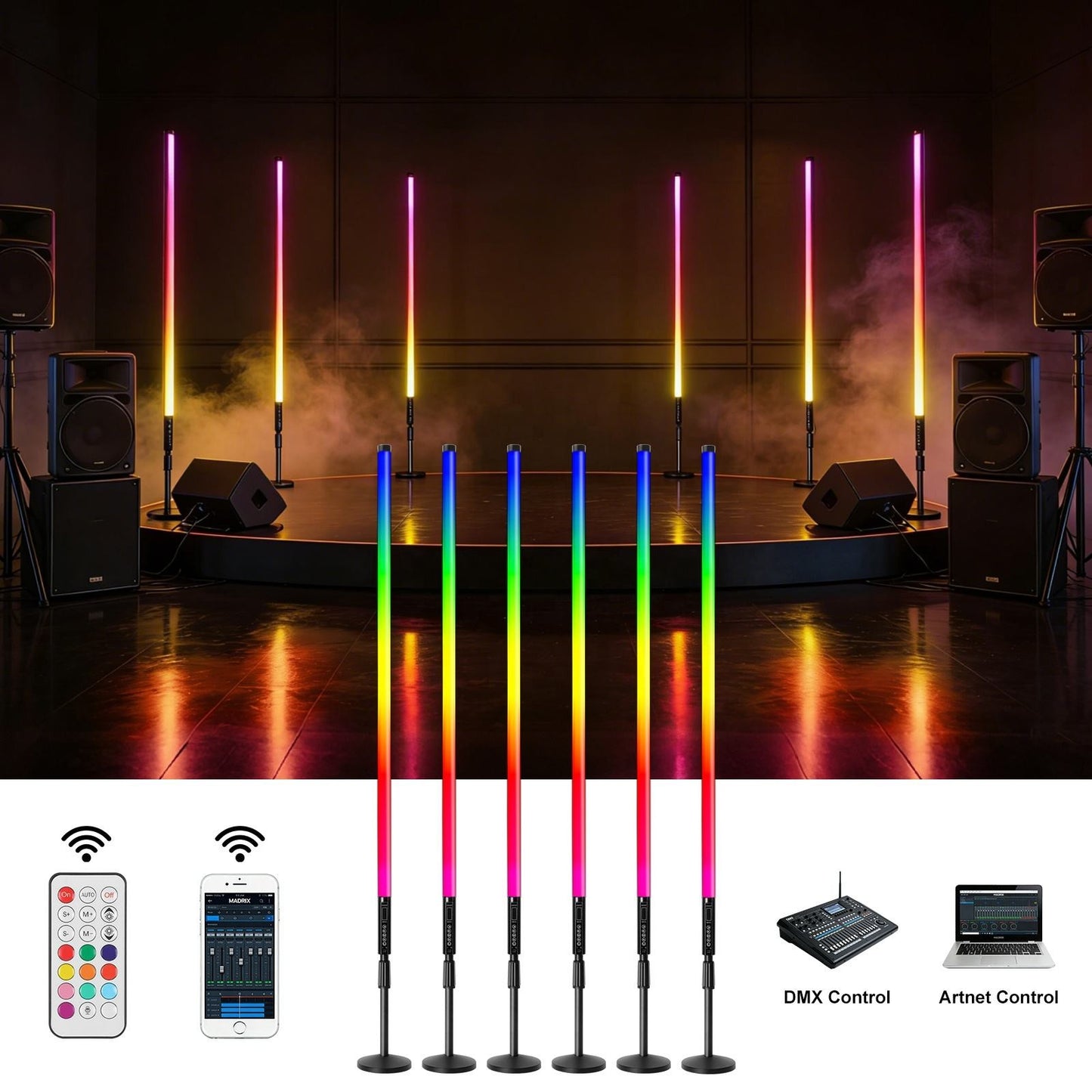 RGB Programmable Pixel LED Tube Light TL-130Ultra DMX Artnet Control for Video Studio DJ Booth
