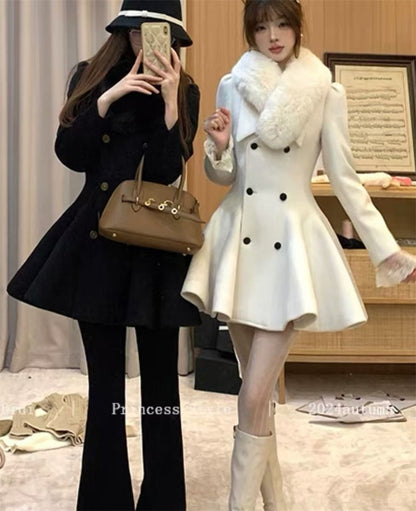 Hepburn Preface Pinch Waist and Clip Cotton Wool Coat 2025 Winter New Item Rich Heiress Thick Woolen Coat Coat Commuting Jacket