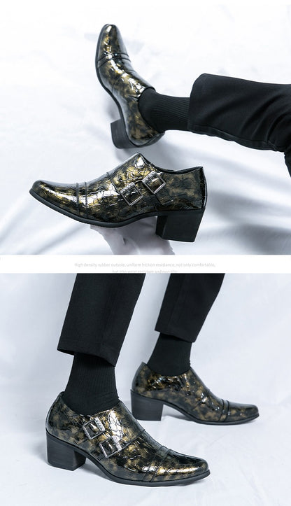 Fashion Buckle Leather Shoes For Men Big Size 46 Pointed Dress Shoes Man Quality Bussiness High Heels Shoes Man chaussure hommes