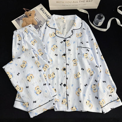 Harajuku Style Kawaii Sweet Loungewear 2 PC Set Line Star Dog Print Cute Casual Women's Pajamas Autumn Long New Fashion Homewear