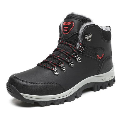Botas de inverno masculinas com pele quente, antiderrapantes, sapatos casuais de trabalho masculinos, tênis de couro impermeáveis, botas de cano alto, tamanhos grandes