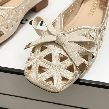 2025 New Fashion Women's Sweet Bow Mesh Flats - Hollow Out Grid Pointed