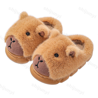Capybara Children Slippers 2025 Winter New Cute Fluffy Cotton floor shoes woman Warm Indoor Cartoon Plush Floor Home Slippers