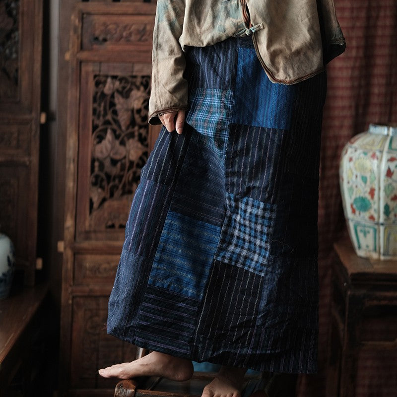 Women Cotton Linen Llong Skirt New Arrival 2025 Autumn Vintage Style Plaid Pattern Loose Comfortable Femae Casual Skirts M2006