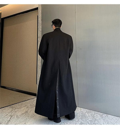 Mauroicardi Spring Autumn Extra Logn Black Oversized Flowy Soft Trench Coat for Men with Back High Slit Loose Casual Overcoat