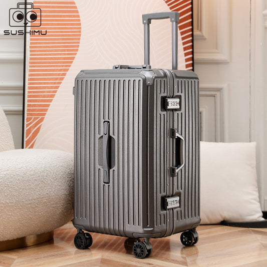 sushimu Mala de Viagem com Alça Larga Masculina 20 24 26 Bagagem de Mão Feminina PC Mala de Bordo com Estrutura de Alumínio
