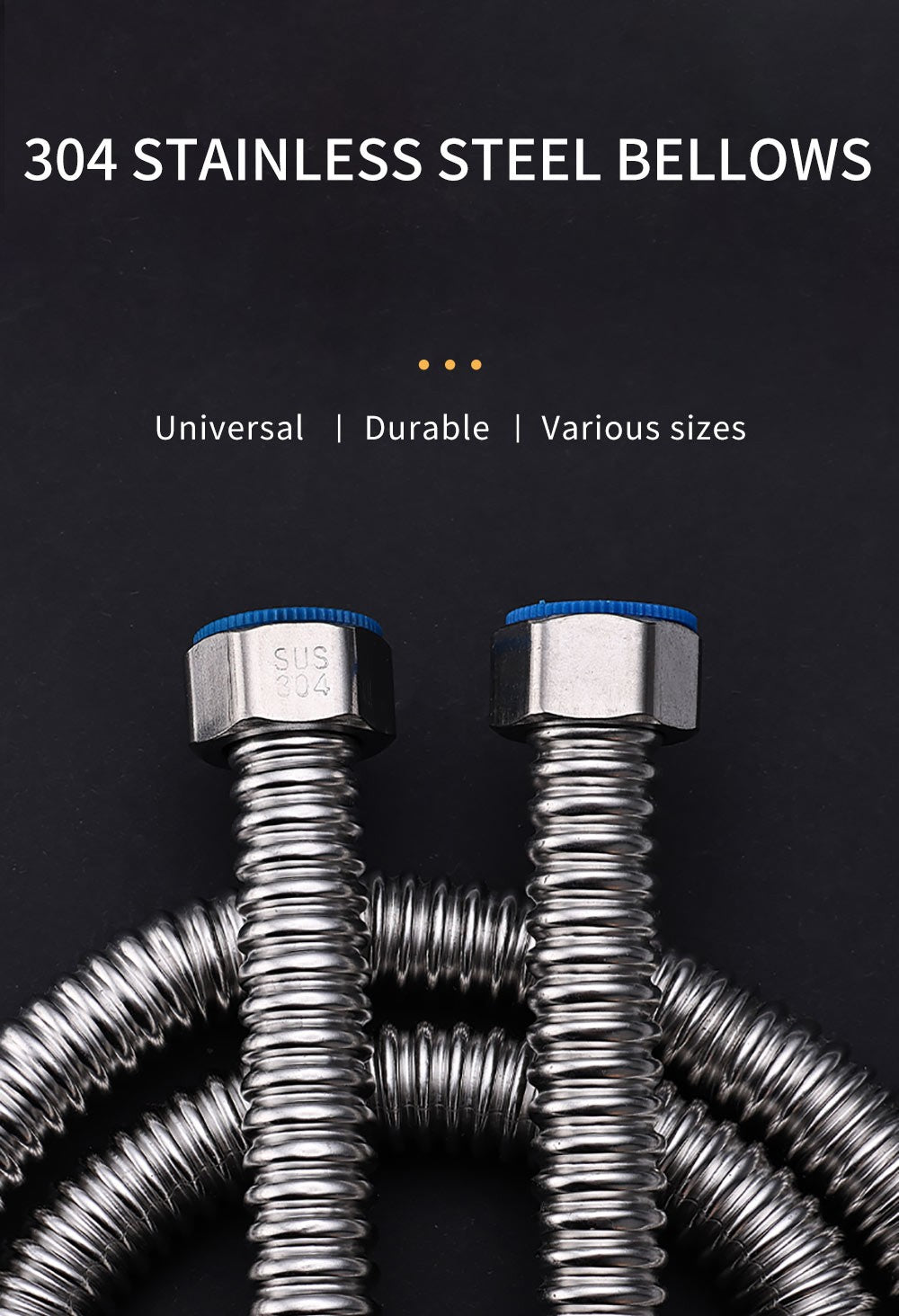 Mangueira de fole de aço inoxidável 304, 4 tubos de entrada de mangueira de metal para aquecedor de água separado, tubo de água de aço inoxidável doméstico quente e frio