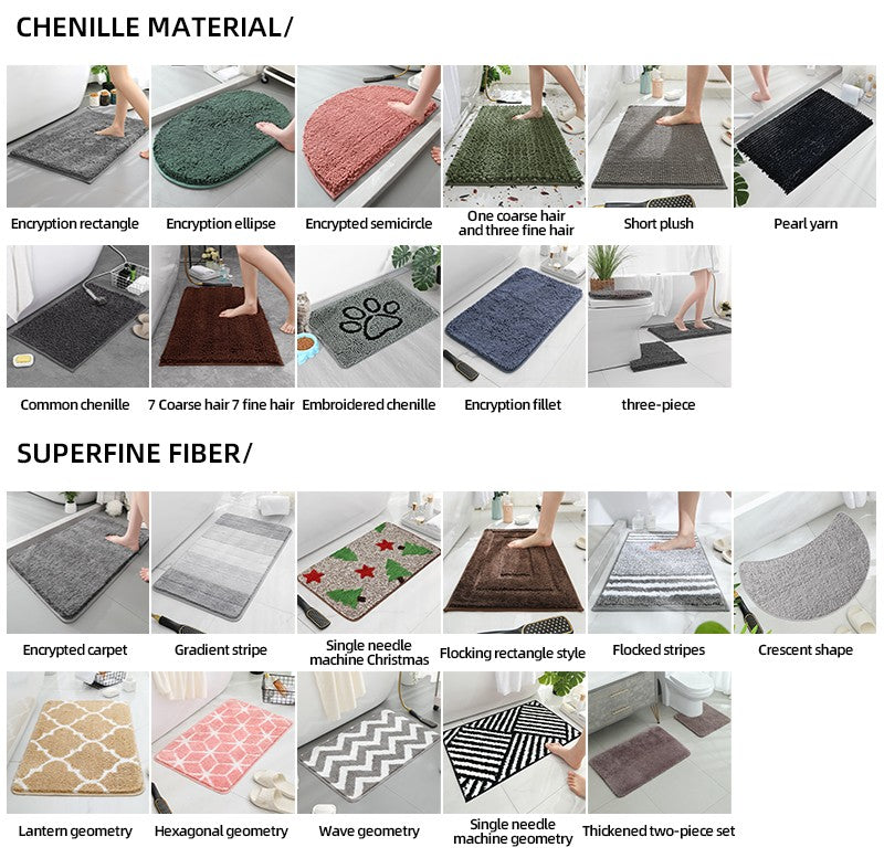 1 Set of Solid Color Simple Bathroom Water-absorbing and Non-slip Floor Mat Stone Pattern, Comfortable and Soft, Three-piece Set