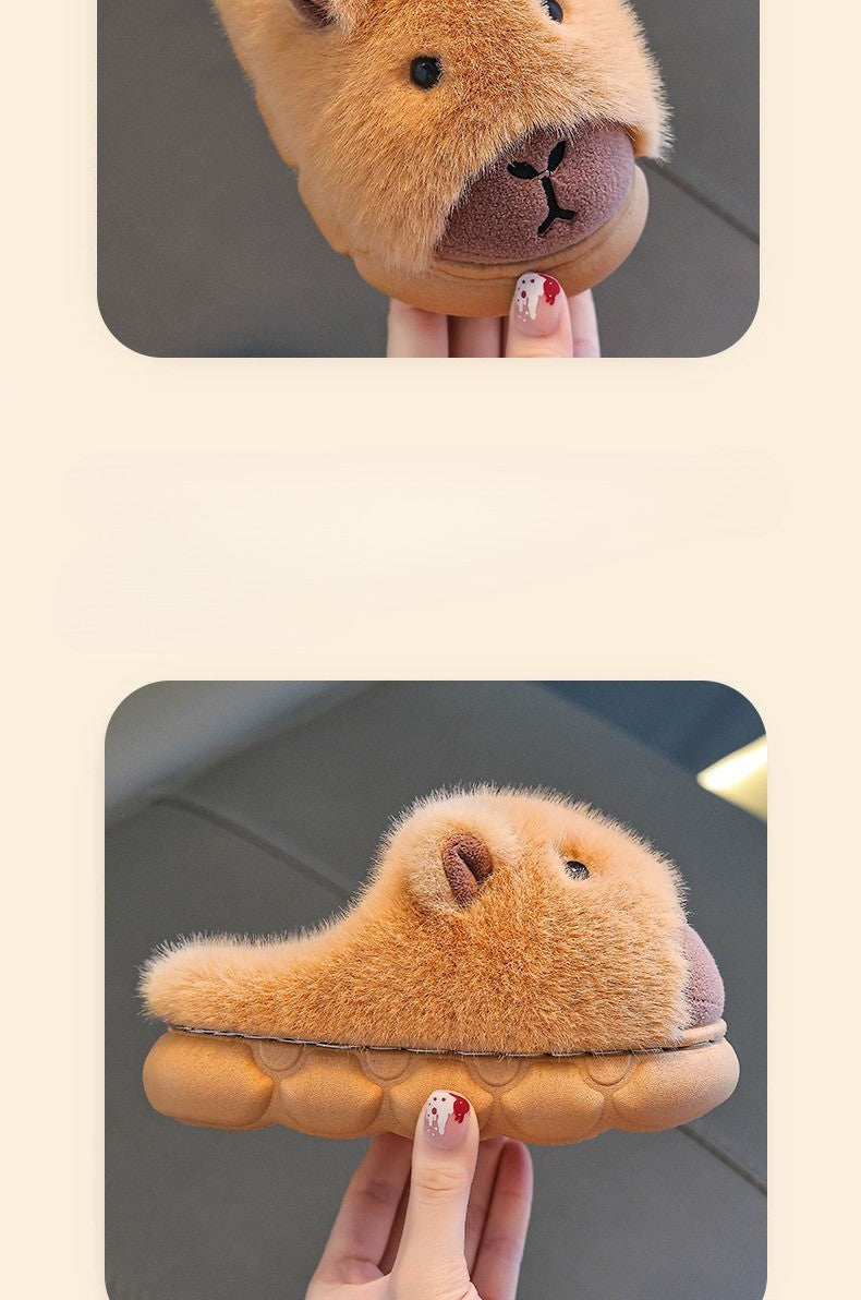 Capybara Winter Children's Platform Slippers 2025 Fashion Warm Plush Home Shoes Boys Girls Non Slip Cotton Shoes Parent-child