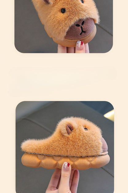 Capybara Winter Children's Platform Slippers 2025 Fashion Warm Plush Home Shoes Boys Girls Non Slip Cotton Shoes Parent-child