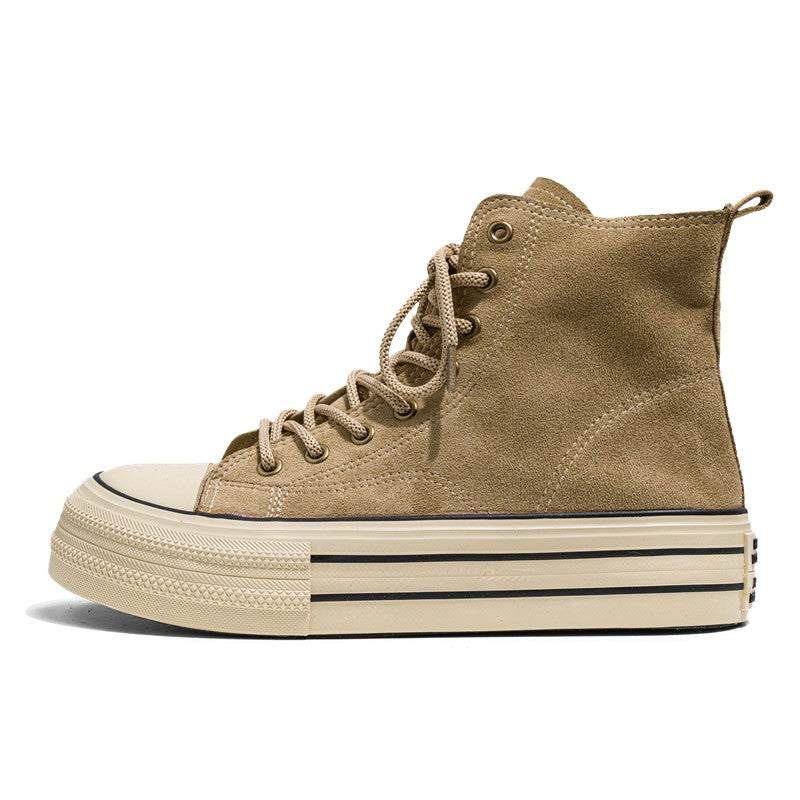 Novos Sapatos Masculinos de Cano Alto com Sola Plana, Botas de Trabalho Casuais para Exteriores com Sola Grossa, Sapatos Masculinos para Caminhada, Tênis de Lona de Cano Alto para Casais