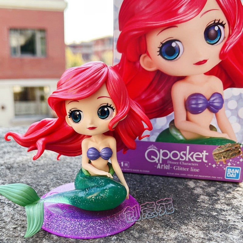 Bandai Disney A Pequena Sereia Anime Qposket Personagens Ariel Linha Glitter Boneco de Ação Modelo Colecionável Brinquedos Presente de Aniversário