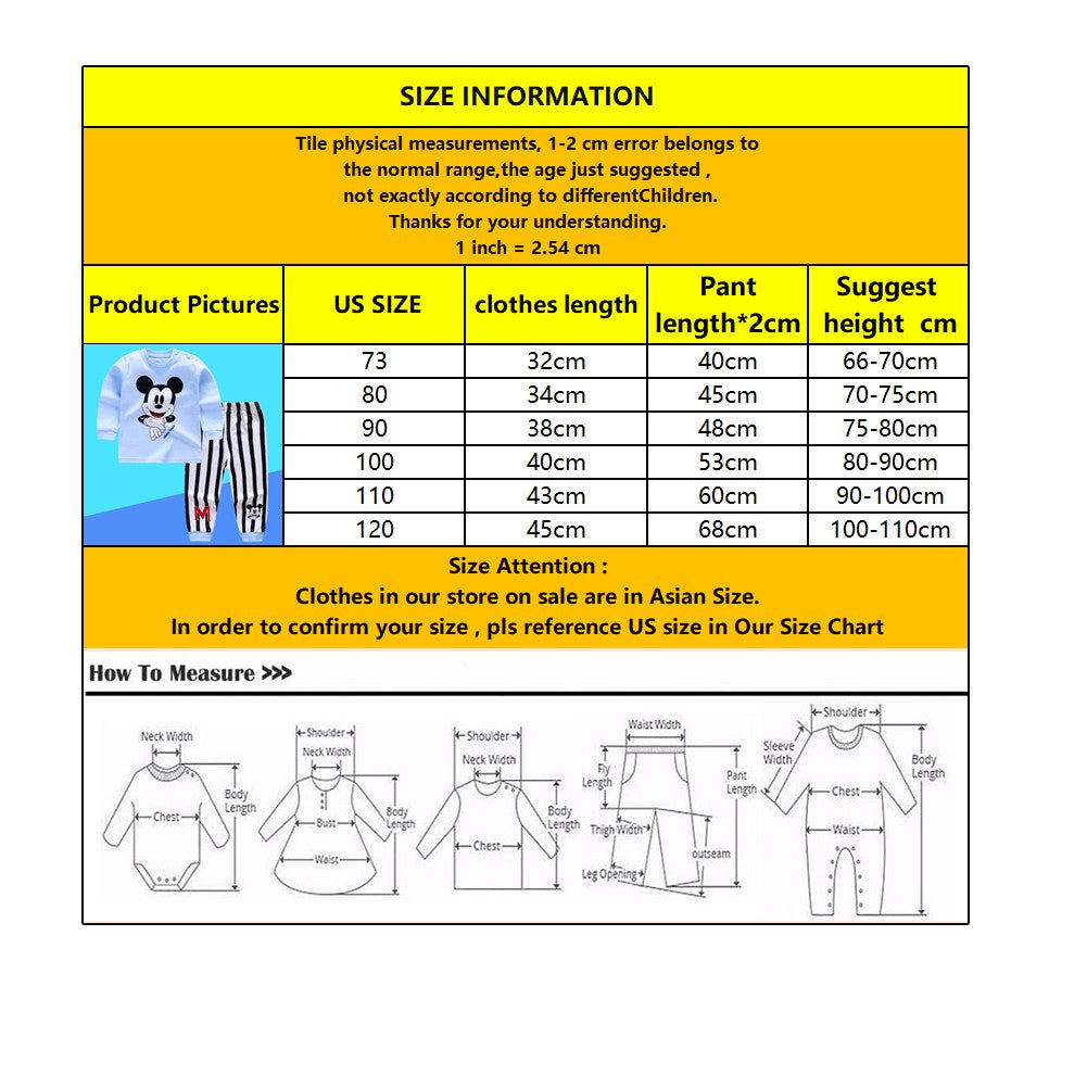 1-5Years New Children's Clothing Sets Boys Mickey Variety Cartoon Sleepwear Clothes Kids Pajamas Set Baby Girls Cotton Pyjamas