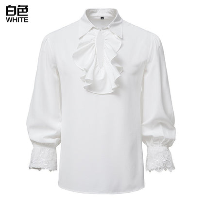 Men Steampunk Ruffle Shirt Long Sleeve Lace Cuff Medieval Victorian Halloween Costume Tops