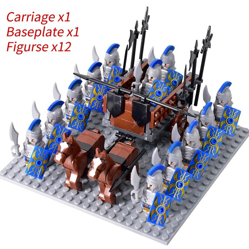 Castelo Medieval Cavaleiros Guerreiros Espartanos Cruzados Legião Romana Infantaria Cavalo de Guerra Carruagem Blocos de Montar Brinquedo de Figuras