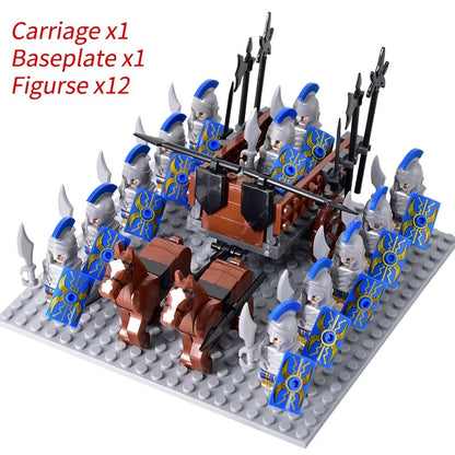 Castelo Medieval Cavaleiros Guerreiros Espartanos Cruzados Legião Romana Infantaria Cavalo de Guerra Carruagem Blocos de Montar Brinquedo de Figuras