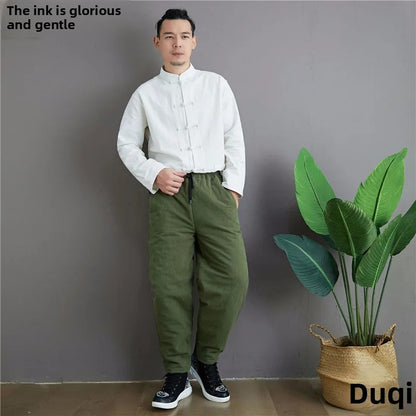 New Arrival Spring Autumn Handmade Cotton Linen Chinese Style Vintage Tang Suit Shirt White Base Layer Monk's Shirt