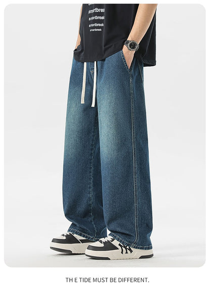 Calça Jeans Masculina Americana Solta Perna Larga Reta Casual Street Hip-hop Folgada Jeans Preto Cinza Azul Streetwear Masculino