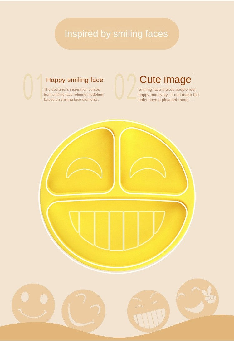 Baby Safe Silicone Dining Plate Suction Cartoon Children Dishes Feeding Toddler Training Tableware Retro Kids Smile Face Bowl
