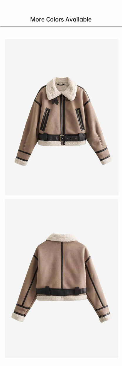 2024 Autumn/Winter New Product Casual Women's Wear Flip Collar Fur Integrated Loose and Versatile Short Jacket Coat