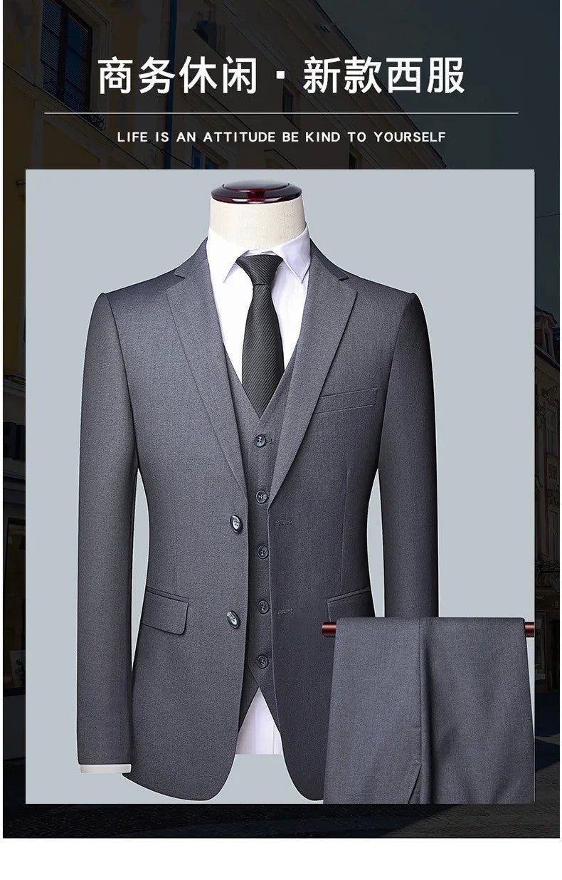 Suit Boutique Men's Fashion Business (Blazer+ Vest + Trousers) Gentleman's Wedding Casual Professional Formal Suit 3 Piece M-6XL