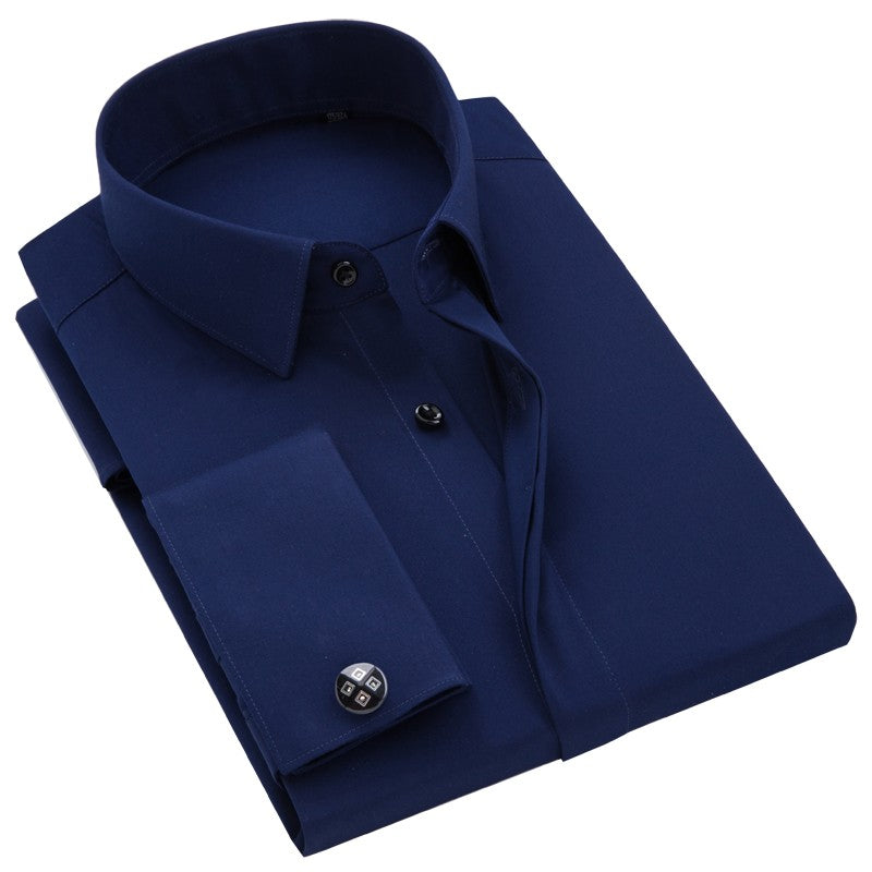Men's French cufflinks shirt, men's long sleeves, high-end feeling, bamboo fiber silky smooth no iron formal wear wedding spr