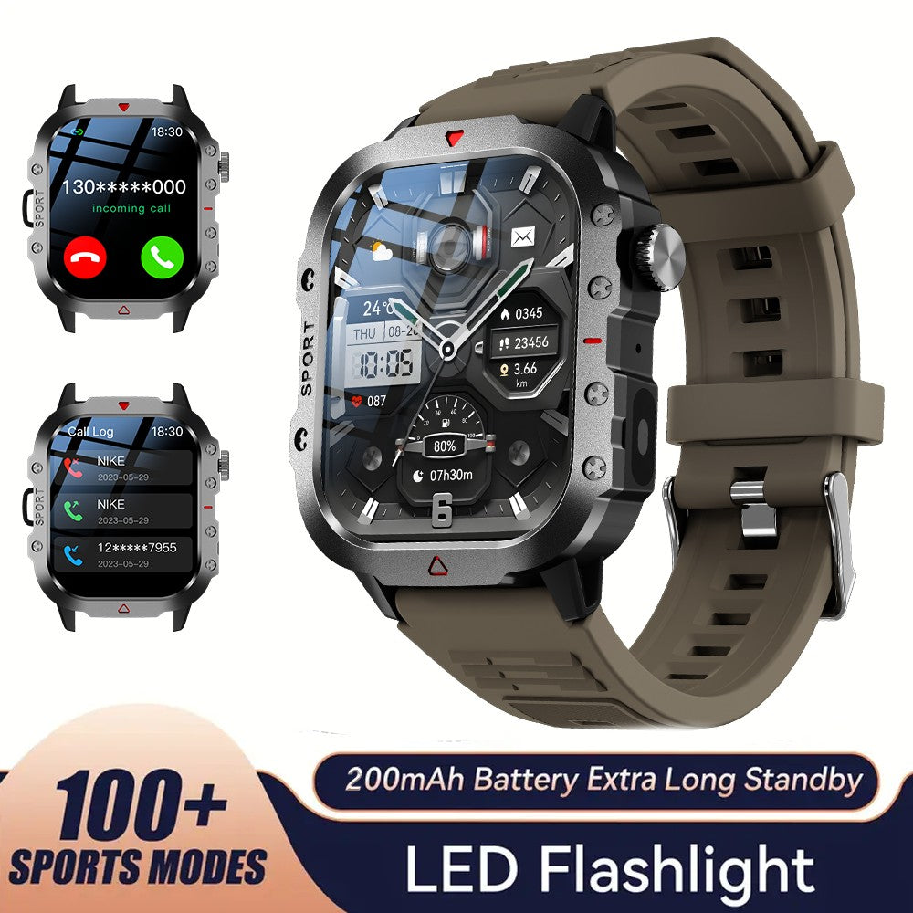 KESHUYOU Relógio Inteligente Esportivo ao Ar Livre Tela HD de 2.01 polegadas Lanterna LED Chamada Bluetooth Relógio Inteligente para Homens Mulheres Presentes de Feriado