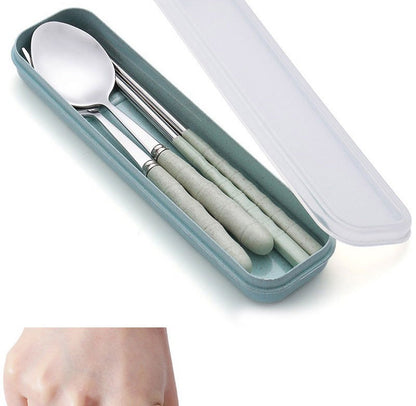 3pcs/set Tableware Set Stainless Steel Chopsticks Fork Spoon Set Travel Flatware With Box Lunch Tableware Kitchen Accessories
