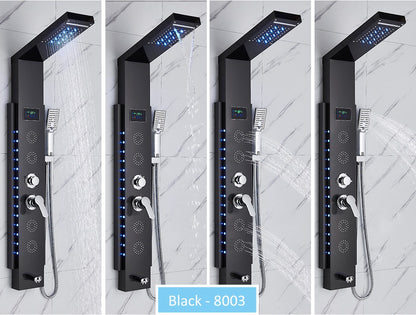 Sistema de Torre de Painel de Chuveiro de LED Coluna de Chuveiro de Cascata de Chuva com Tela LCD de Hidroeletricidade com Torneira de Chuveiro de Spa de Corpo com Massagem