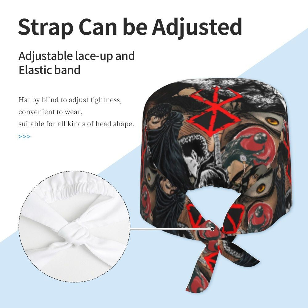 Touca Cirúrgica Clássica Personalizada com Logo de Anime Japonês B-Bereserks para Homens e Mulheres, Touca de Médico e Enfermeiro para Dentista
