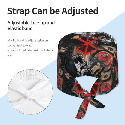 Touca Cirúrgica Clássica Personalizada com Logo de Anime Japonês B-Bereserks para Homens e Mulheres, Touca de Médico e Enfermeiro para Dentista