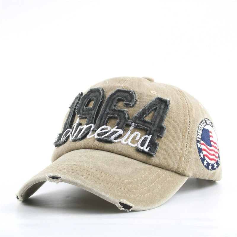 1 unisex all season fashionable Washed retro retro letter 1964America baseball cap