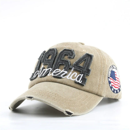 1 unisex all season fashionable Washed retro retro letter 1964America baseball cap