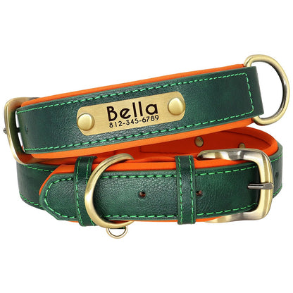 Conjunto Personalizado de Coleira e Guia de Couro para Cães Coleira de Couro Acolchoada Macia para Cães de Pequeno, Médio e Grande Porte com Placa de Identificação Grátis