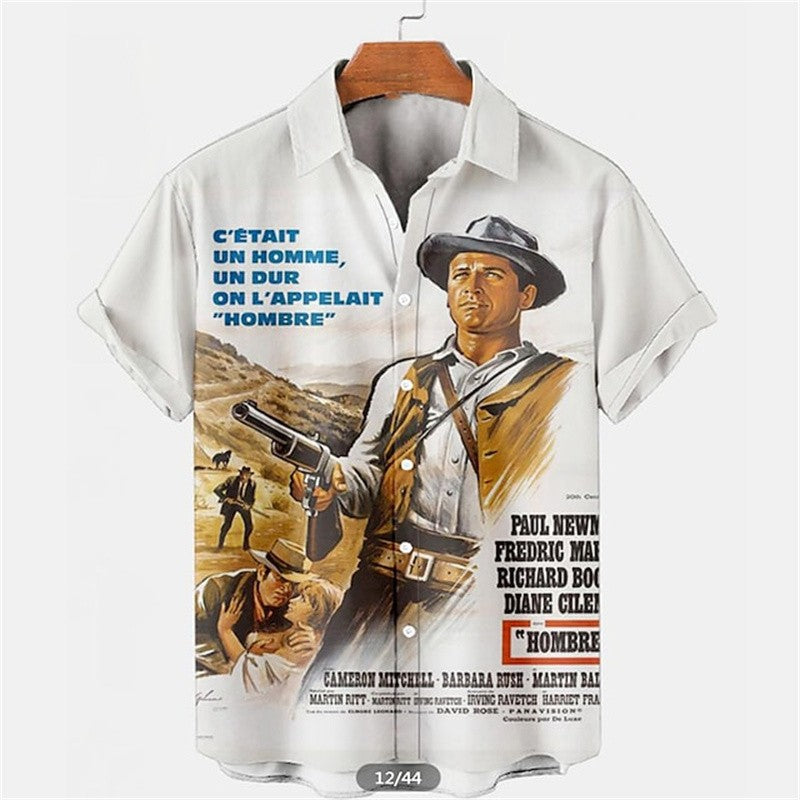 Retro Aircraft Printed Shirts Casual 3D Denim Pattern men's Clothing Hawaiian Beach Short Sleeved Shirt Outdoor Casual men's Top