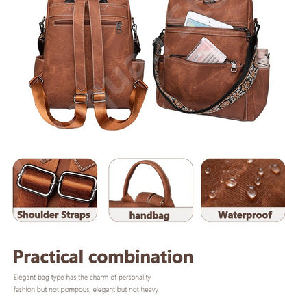 2025 New Women's PU Leather Waterproof Anti-theft Fashion Large Capacity Business Travel College Laptop Backpack Shoulder Bag