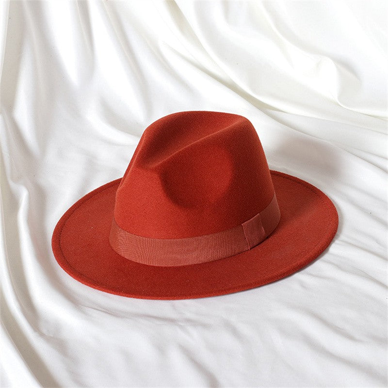Leather Pink Fedora Wide brimmed Jazz Hat Autumn/Winter Classic Elegant Panama Hat Gentleman Hat Wholesale Sombrero