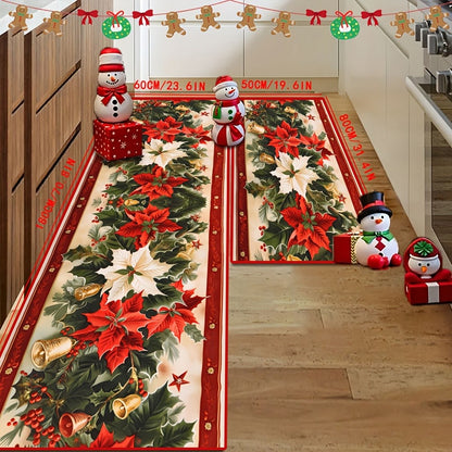 VIKAMA Christmas Two-Piece Rug Set American-Style Printed Holiday Party Decor Rug Kitchen & Bathroom Absorbent Rug