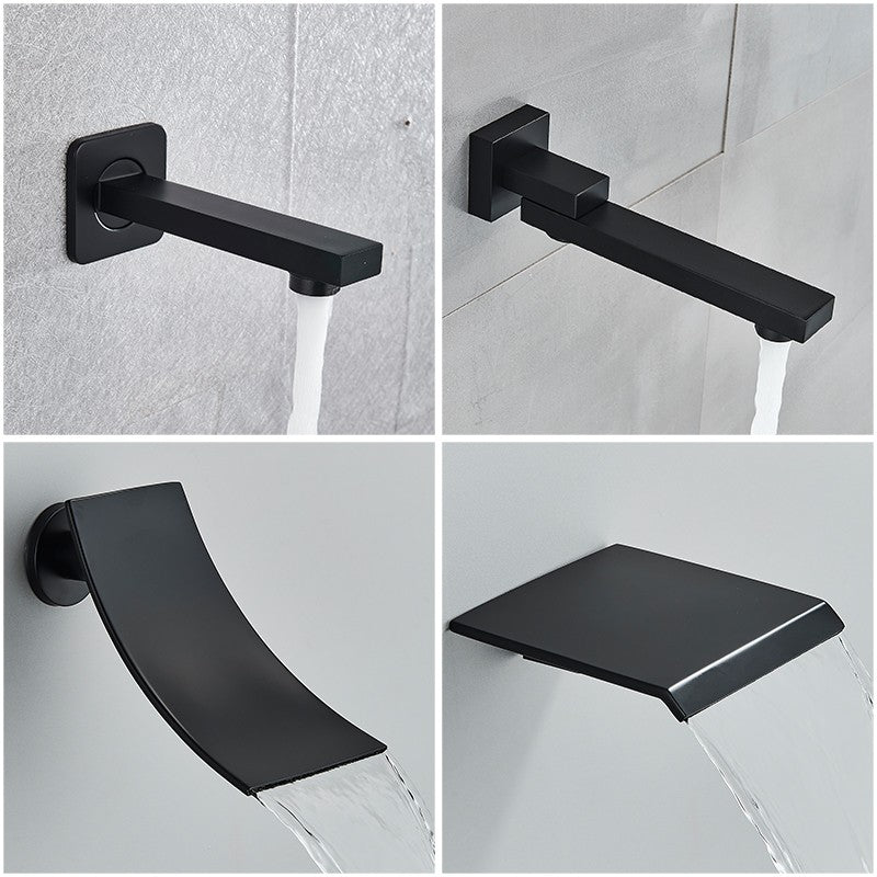 Black Concealed Shower System Rain Waterfall Bathroom Embedded Shower Faucet Set with Tub Spout